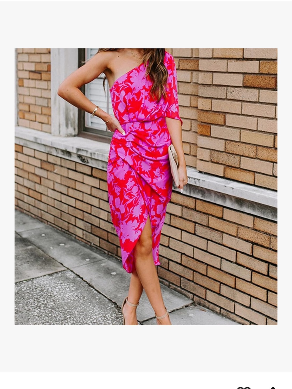One-Shoulder Pink Floral Midi Dress
